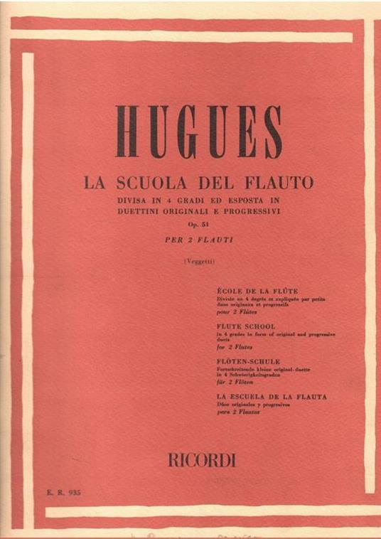 La Scuola Del Flauto Op. 51 - I Grado, Divisa In 4 Gradi Ed Esposta In Duettini Originali E Progressivi - Per Due Flauti - Luigi Hugues | Suono Flauti